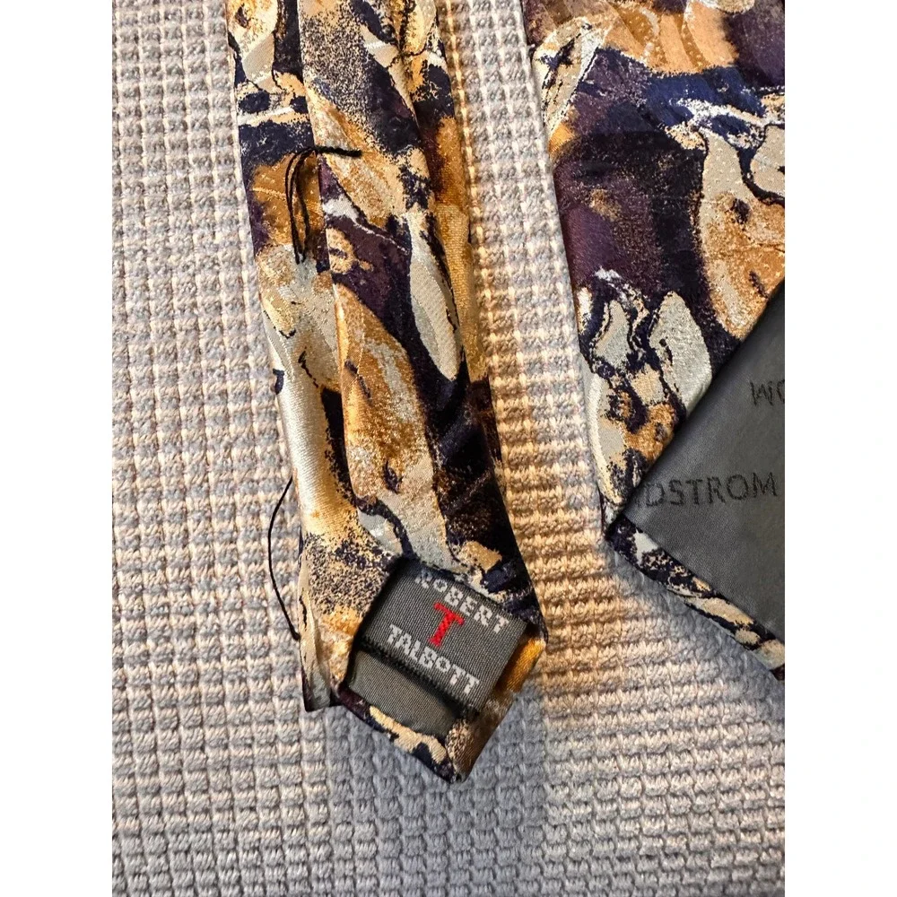 Robert Talbott Studio Nordstrom Tie Brown Gold Abstract Silk Extra Long XL‎ 63in